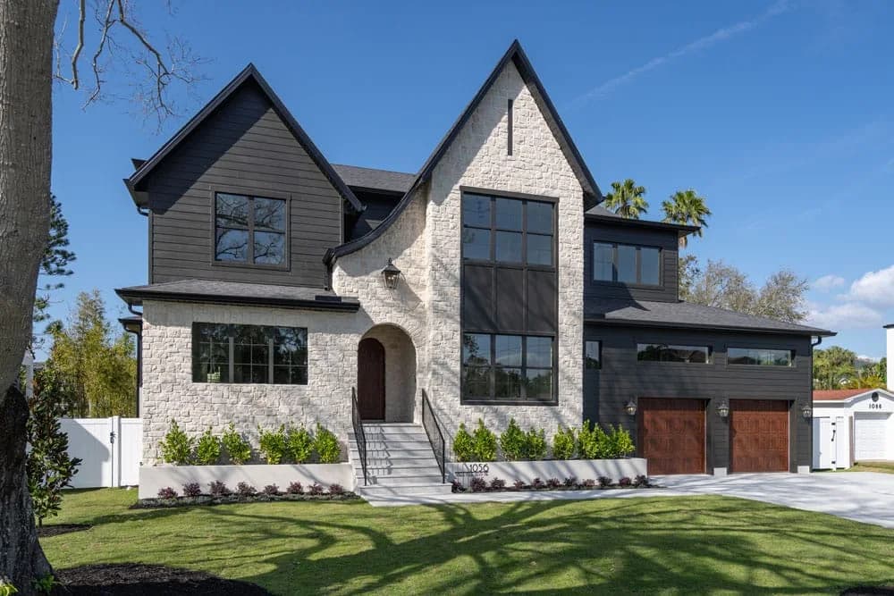 1056 Snell Isle custom home and landscaped front elevation